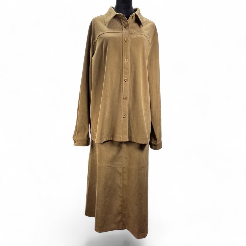 Casual Corner Annex Women's Brown 2 Pc Suit Set Soft Jacket Skirt Size XL